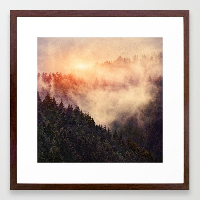 In My Other World //  Sunrise In A Romantic Misty Foggy Fairytale Forest With Trees Covered In Fog Framed Art Print by Tordis Kayma - Conservation Walnut - Medium(Gallery) 20" x 20"-22x22 - Image 0
