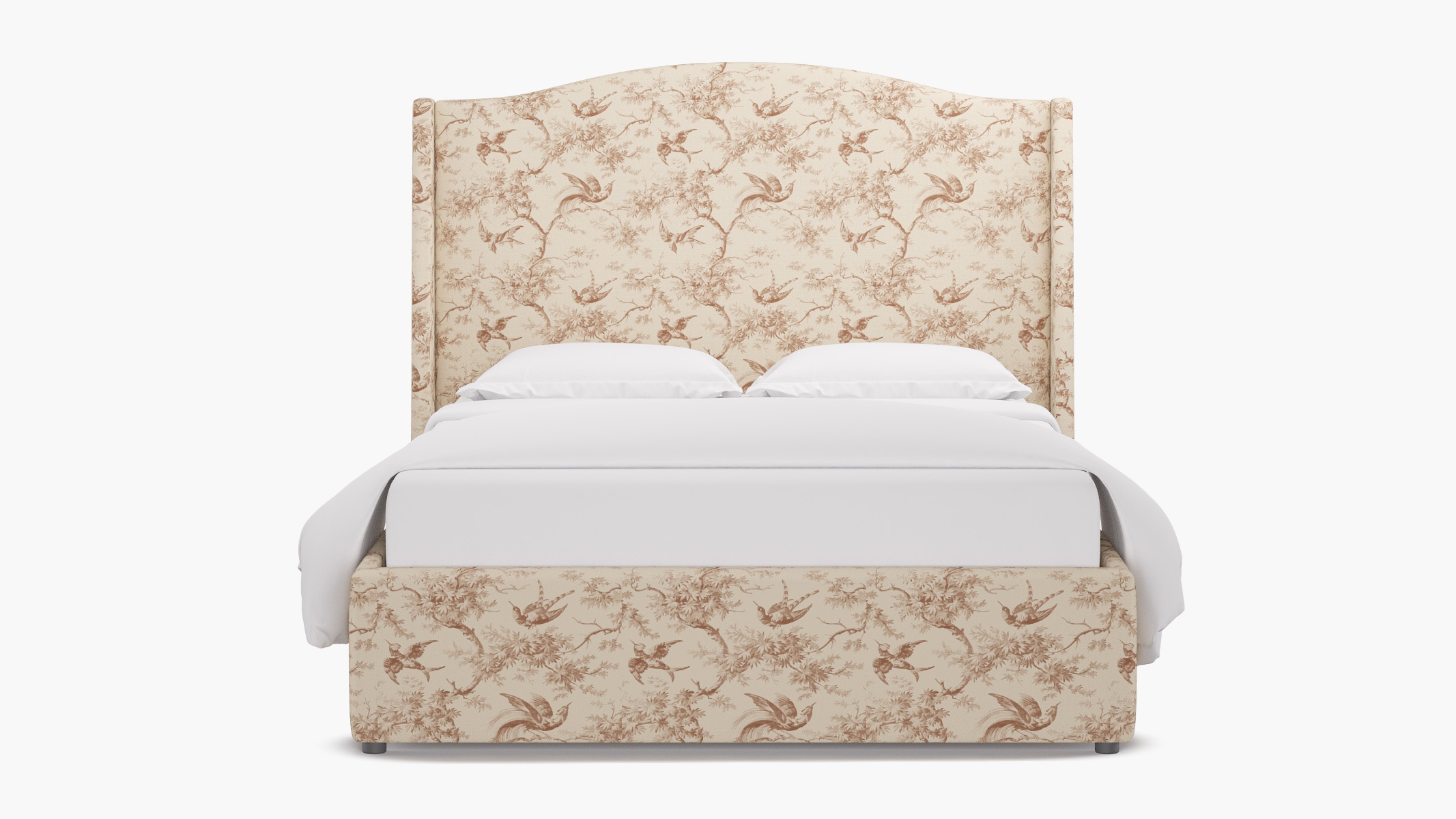 Curved Wingback Bed, Terracotta Swallows, Queen - Image 0