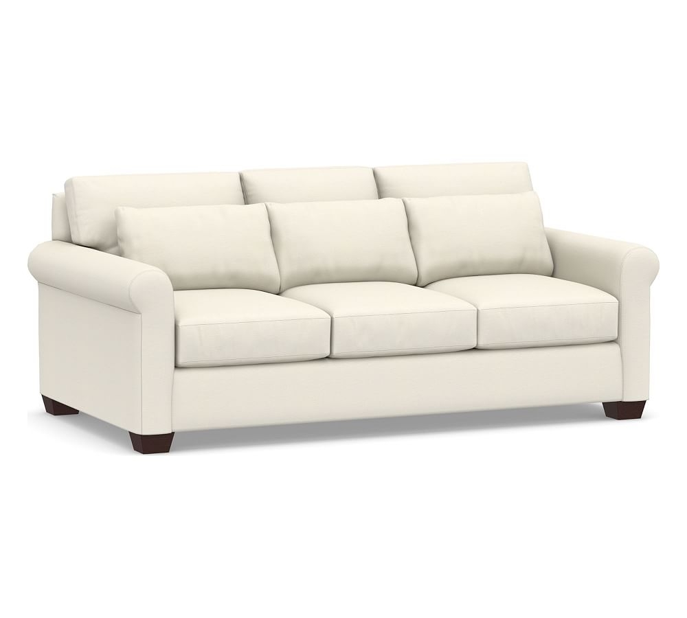 York Roll Arm Upholstered Deep Seat Sofa 84", Down Blend Wrapped Cushions, Textured Twill Ivory - Image 0