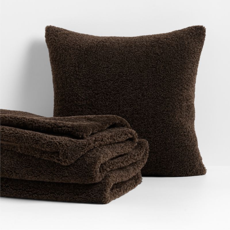 Faux Shearling 20x20 Deep Brown Throw Pillow with Down-Alternative Insert - Image 3