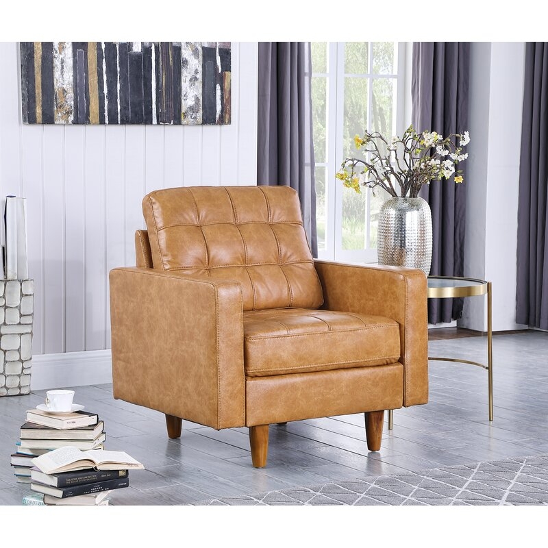 36.5" Wide Tufted Leather Armchair - Image 4