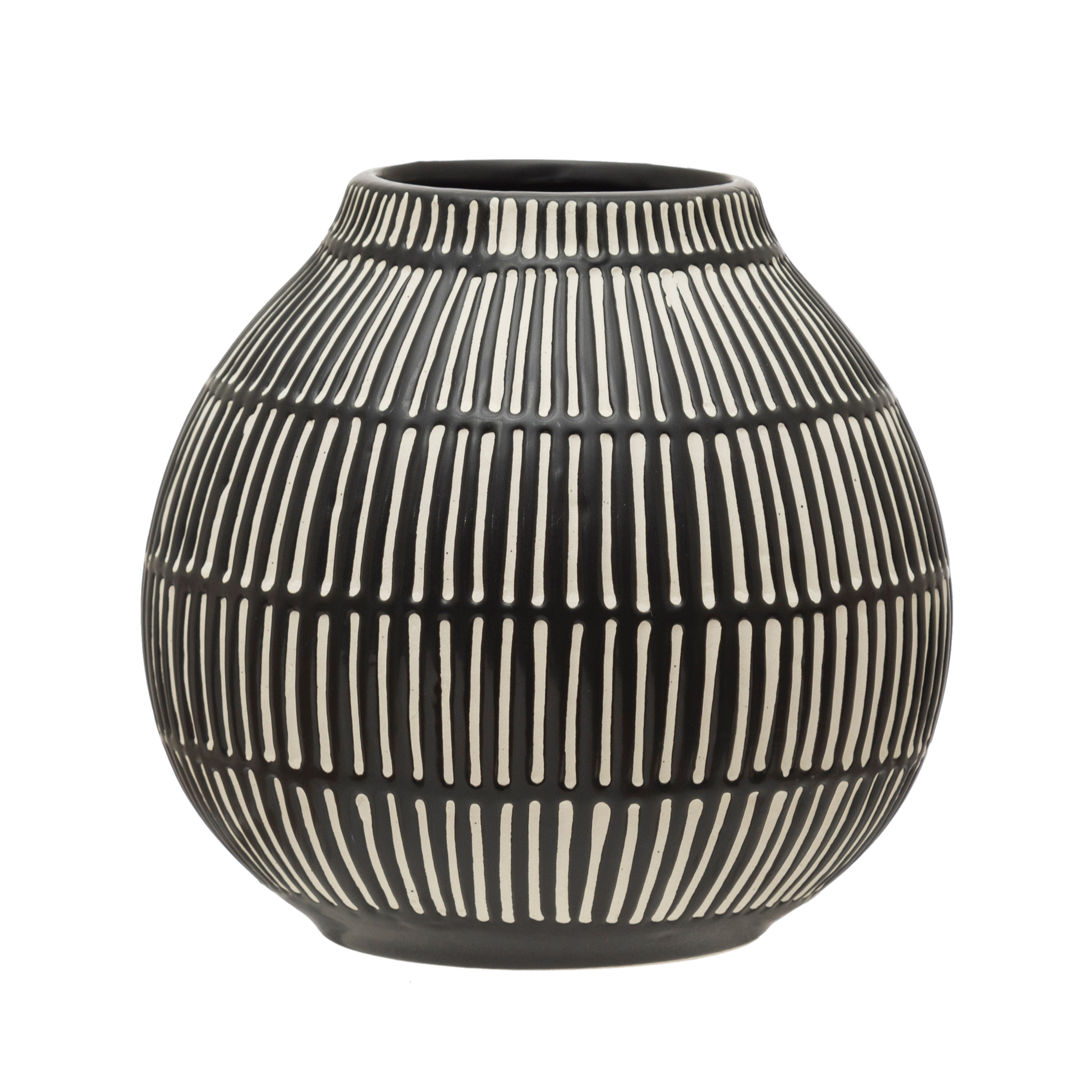 Debossed Stoneware Vase, Black & White - Image 0
