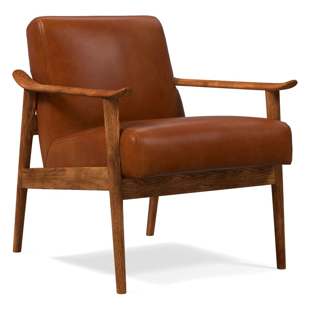 Midcentury Show Wood Chair, Poly, Saddle Leather, Nut, Pecan - Image 0