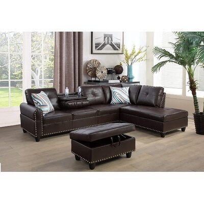 Xanthippe 97.2" Faux Leather Corner Sectional with Ottoman - Image 0