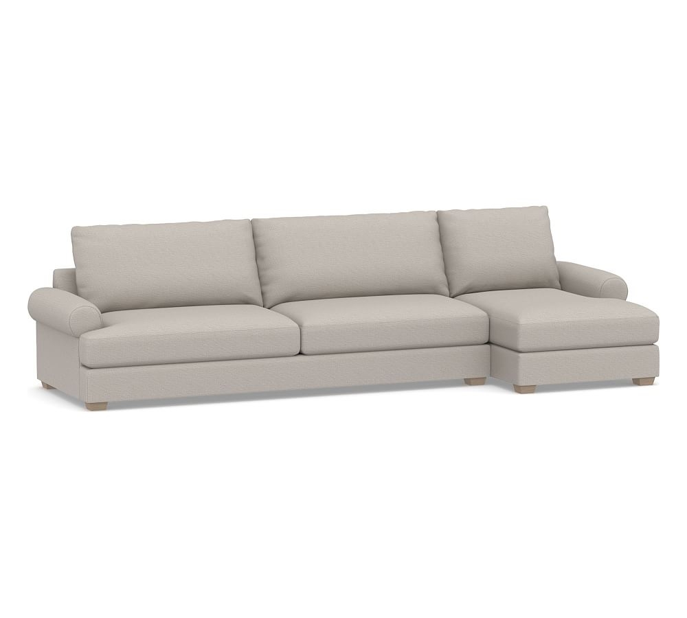 Canyon Roll Arm Upholstered Left Arm Sofa with Chaise Sectional, Down Blend Wrapped Cushions, Chunky Basketweave Stone - Image 0