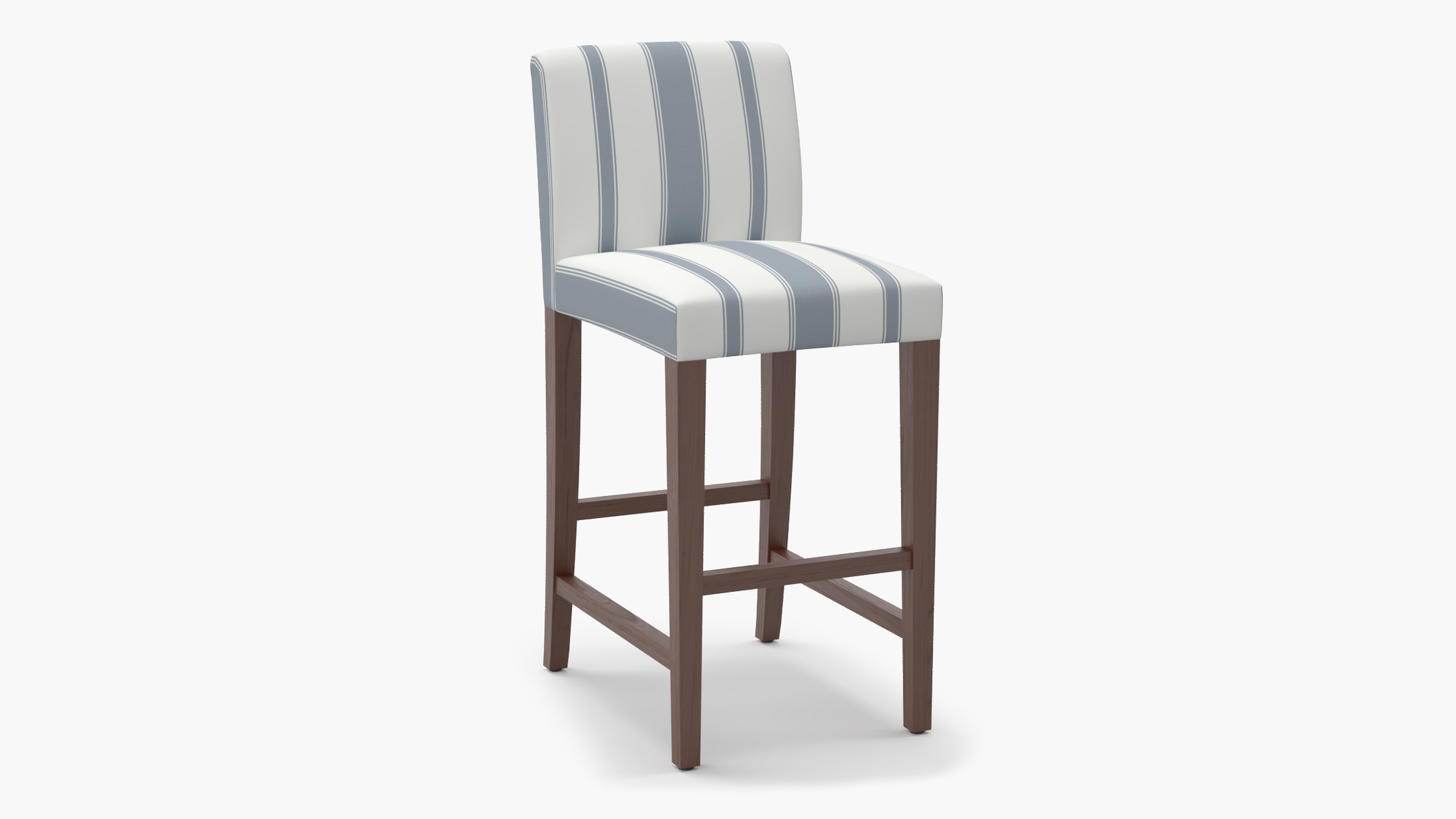 Signature Dining Bar Stool, French Blue Clarence Stripe, Walnut Square Tapered Leg - Image 1