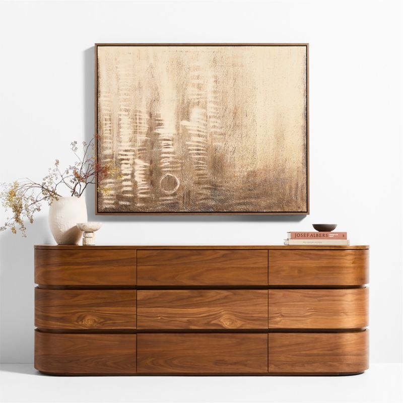 "Raku" by Edward View Brown Hand-Painted Canvas Textural 40"x50" Wall Art - Image 1