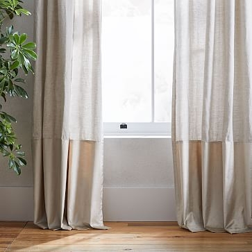European Flax Linen + Luster Velvet Curtain, Natural/Sand 48"x84" - Image 3