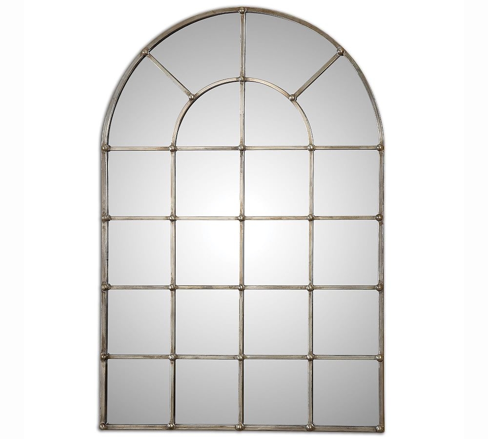 Jaycee Arch Windowpane Wall Mirror, 29.5"W x 44"H, Silver - Image 0
