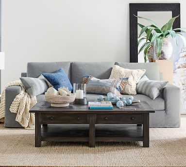 Big Sur Square Arm Slipcovered Sofa 83", Down Blend Wrapped Cushions, Performance Brushed Basketweave Chambray - Image 0