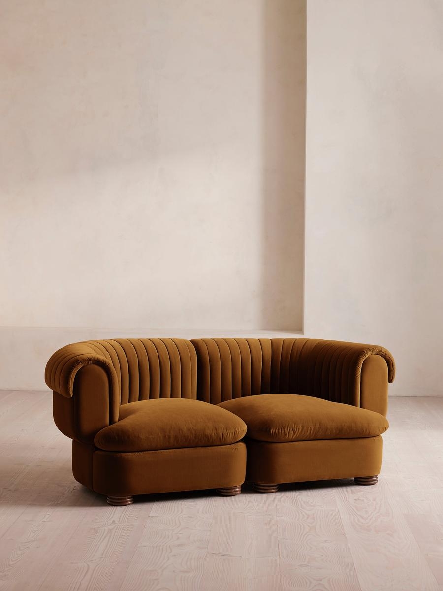 Rava Sectional Sofa, Three Seater, Velvet, Mustard, US - Image 0