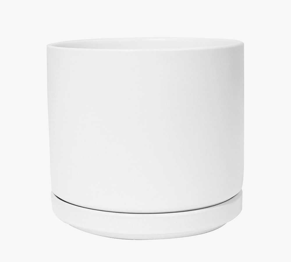 White Ceramic Cylinder Planter, 8"H - Image 0