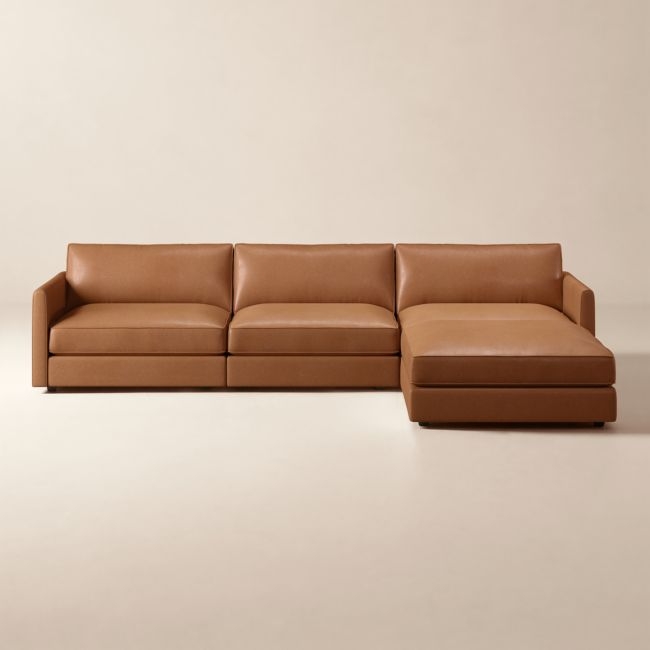 Malea 4-Piece L-Shaped Leather Sectional Sofa with Ottoman - Image 0