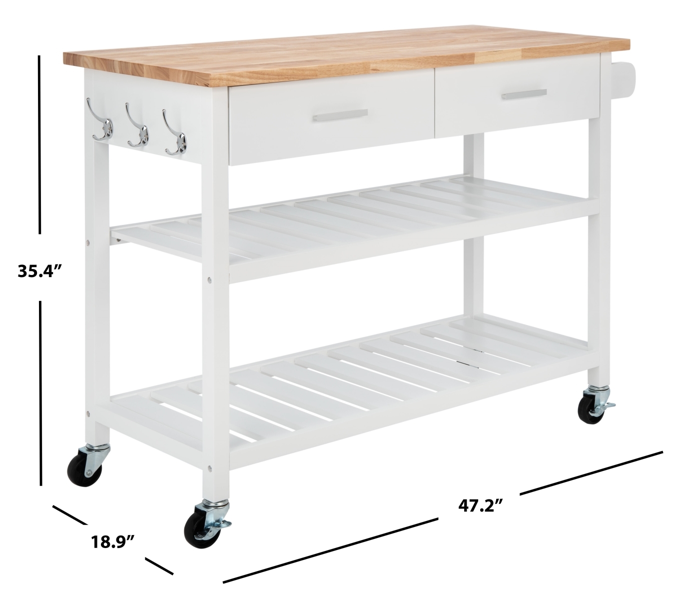 Kiko 2 Drawer 2 Shelf Kitchen Cart - White / Natural - Safavieh - Image 9