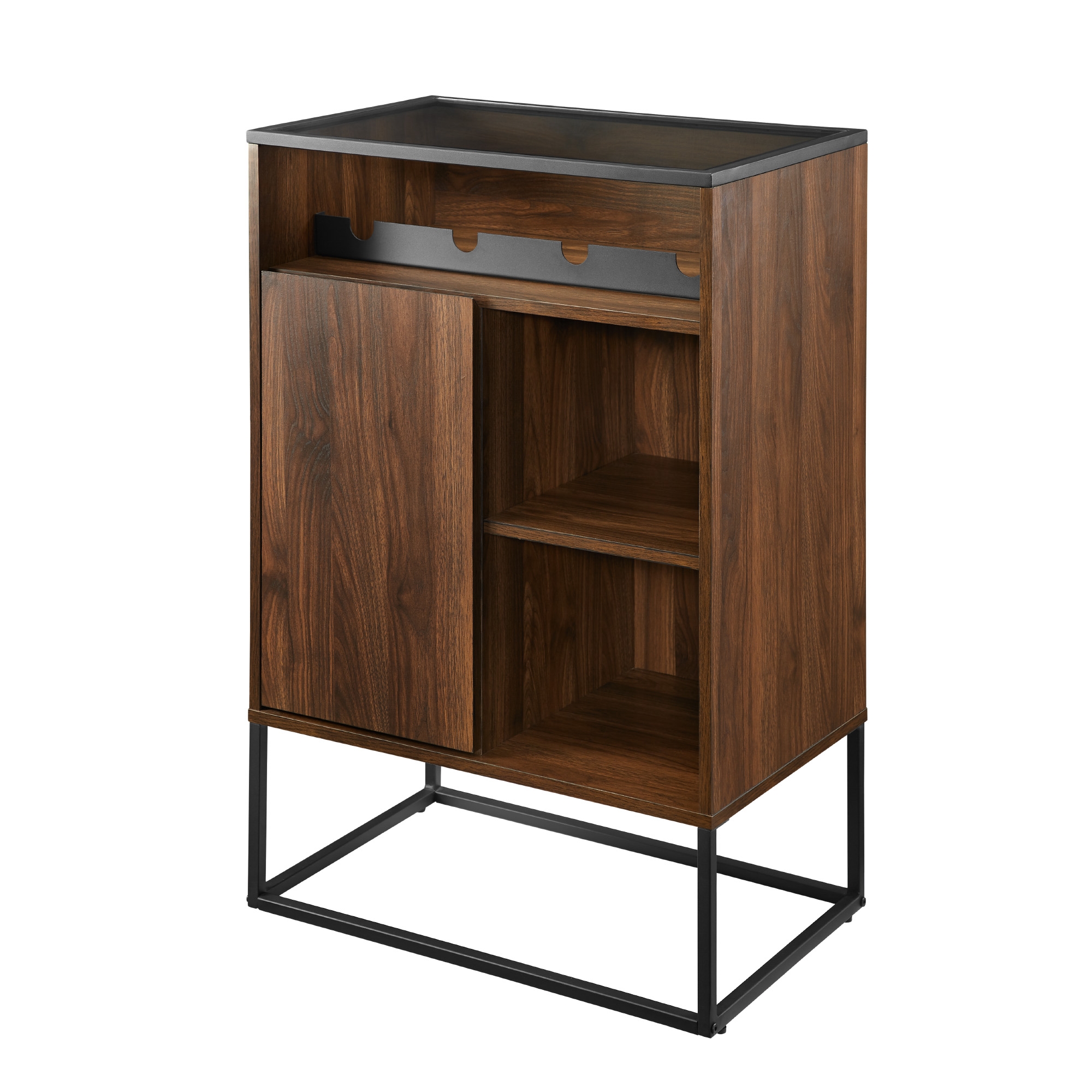 William 24" 1 Door Glass Top Bar Cabinet - Dark Walnut - Image 2