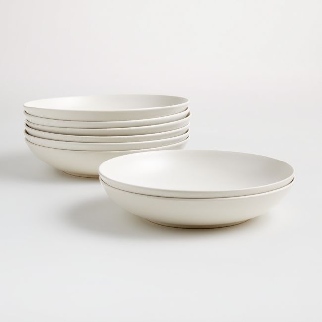 Craft 10" Linen Cream Low Bowls, Set of 8 - Image 0