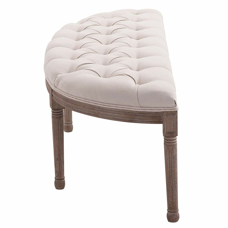 Alida Tufted Half Circle Upholstered Bench, Beige - Image 5