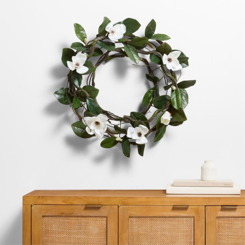 Faux Magnolia Flower Wreath 28" - Image 2