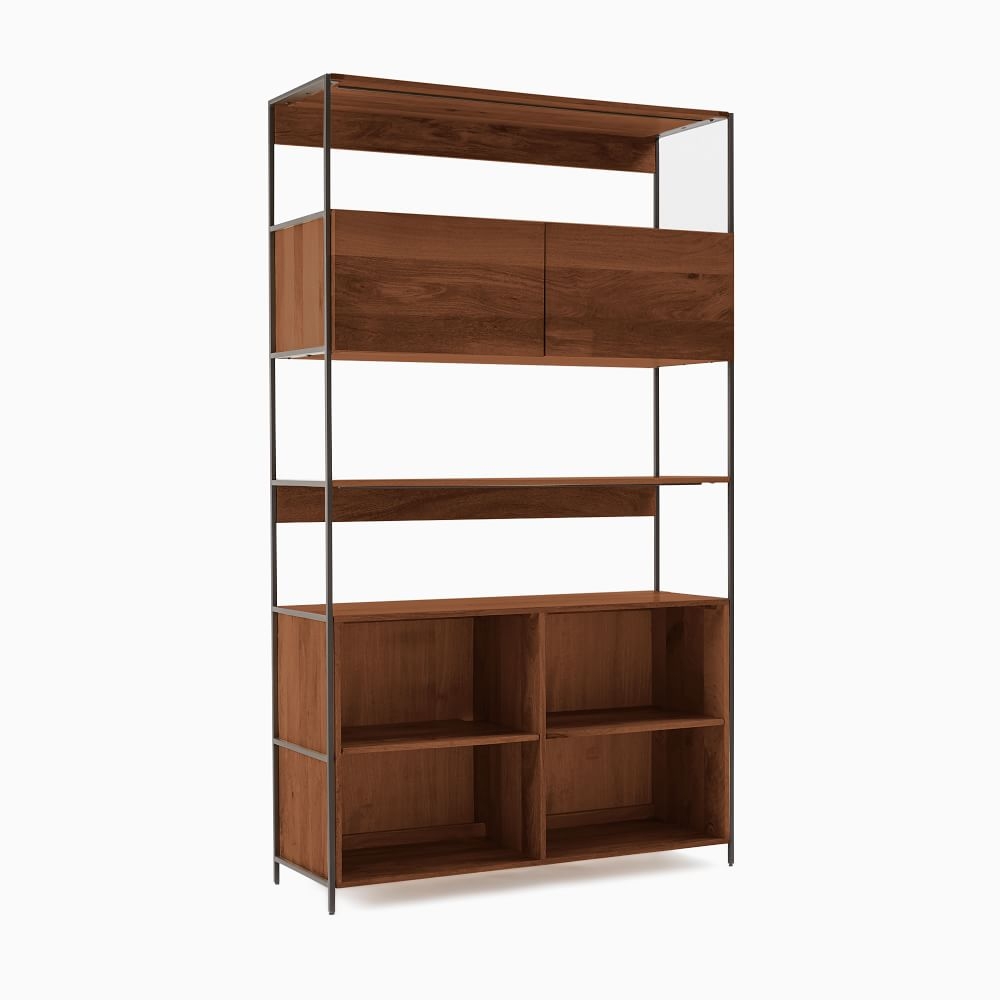 Industrial (48") Open & Closed Storage Bookcase, Cool Walnut - Image 0
