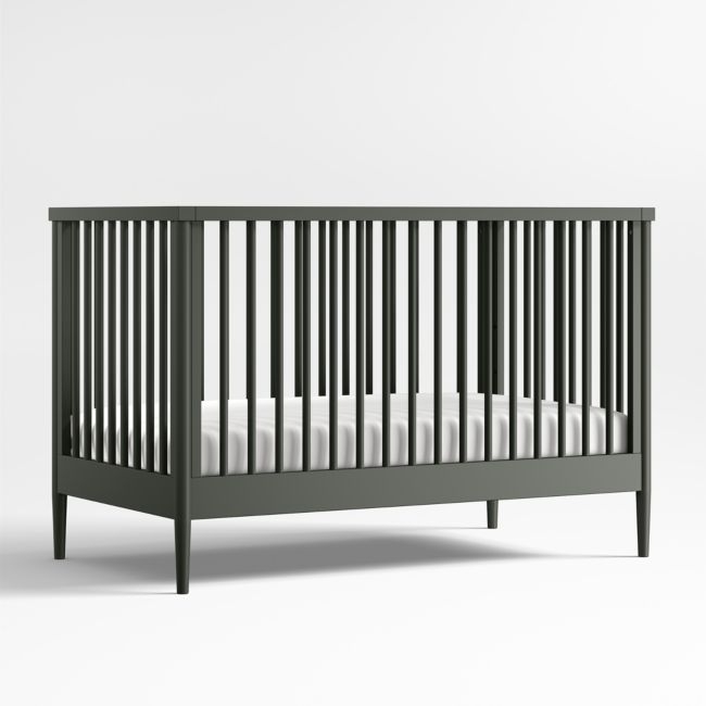 Hampshire Olive Green Wood Convertible Baby Crib with Toddler Bed Rail - Image 0