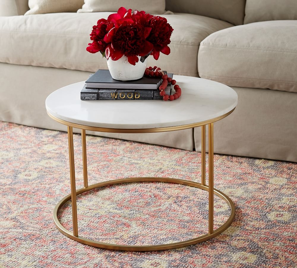 Delaney Marble Round Coffee Table, White Marble, 25" - Image 1