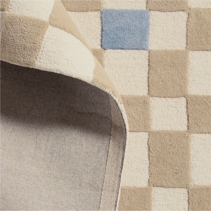 Imperfect Checkerboard Multi Blue Wool Kids Area Rug 6'x9' - Image 1