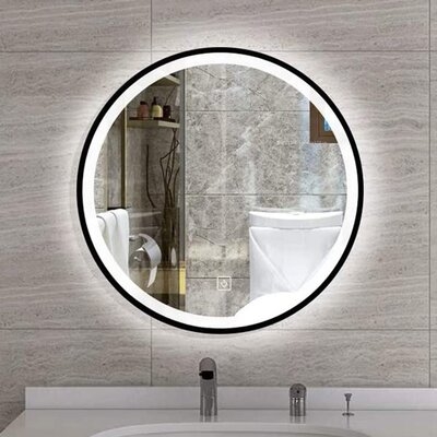 Keer LED500 B 19.7Round Mirror For Bathroom, LED Black Circle Wall Mirror, Light Up Backlit Touch Make-Up Vanity Mirror Wall Décor" - Image 0