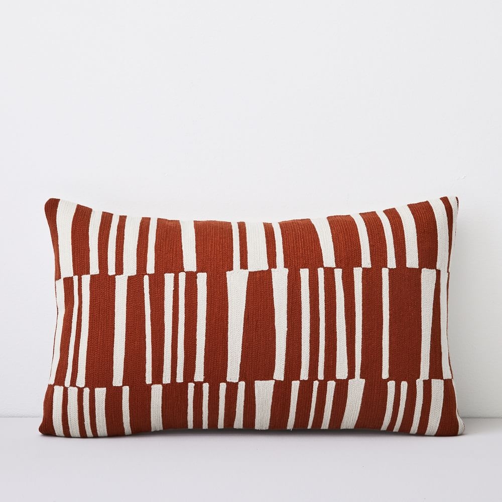 Crewel Linear Pillow Cover, Copper, 12"x21" - Image 0