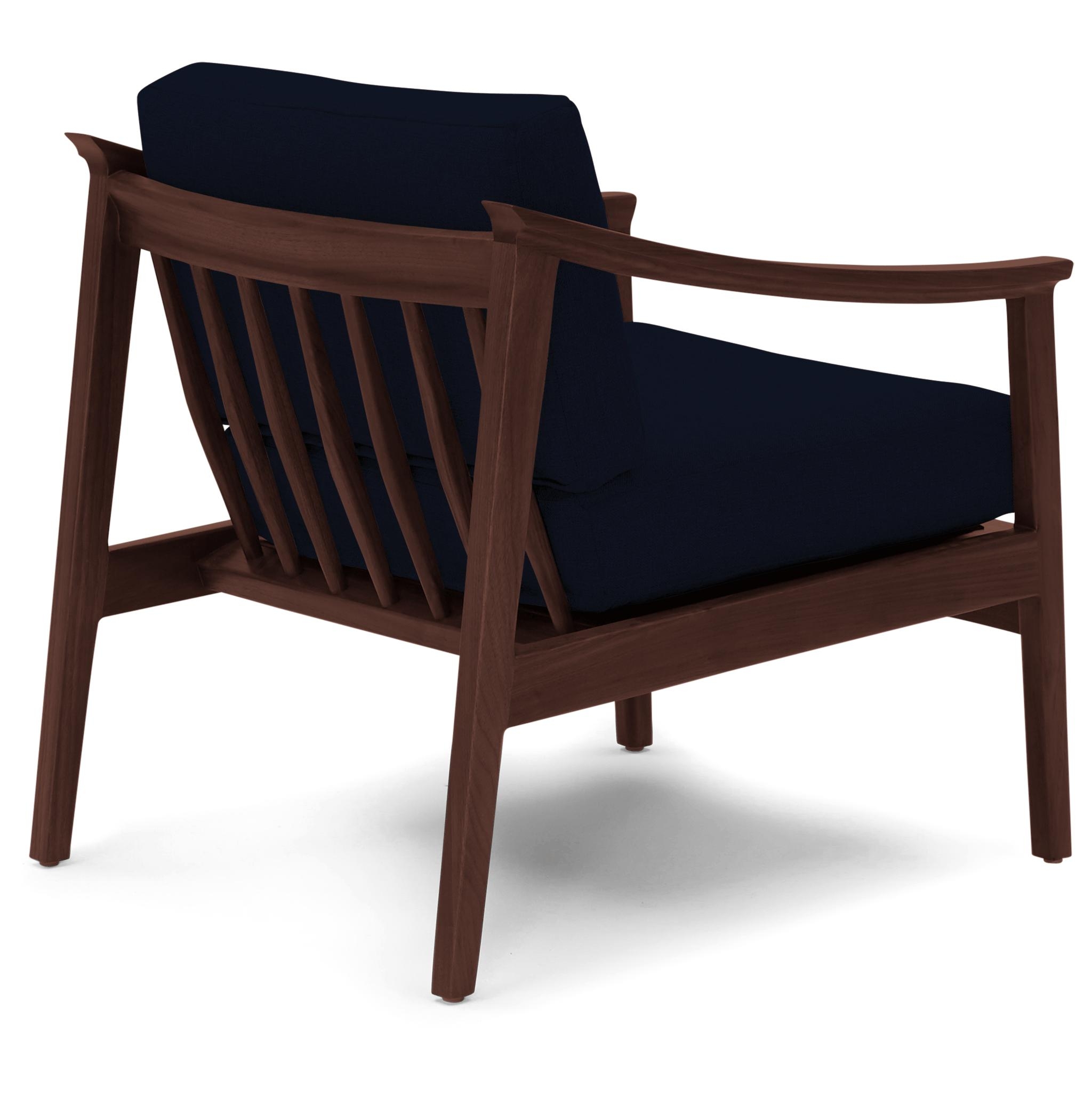 Blue Bradshaw Mid Century Modern Chair - Bentley Indigo - Walnut - Image 3