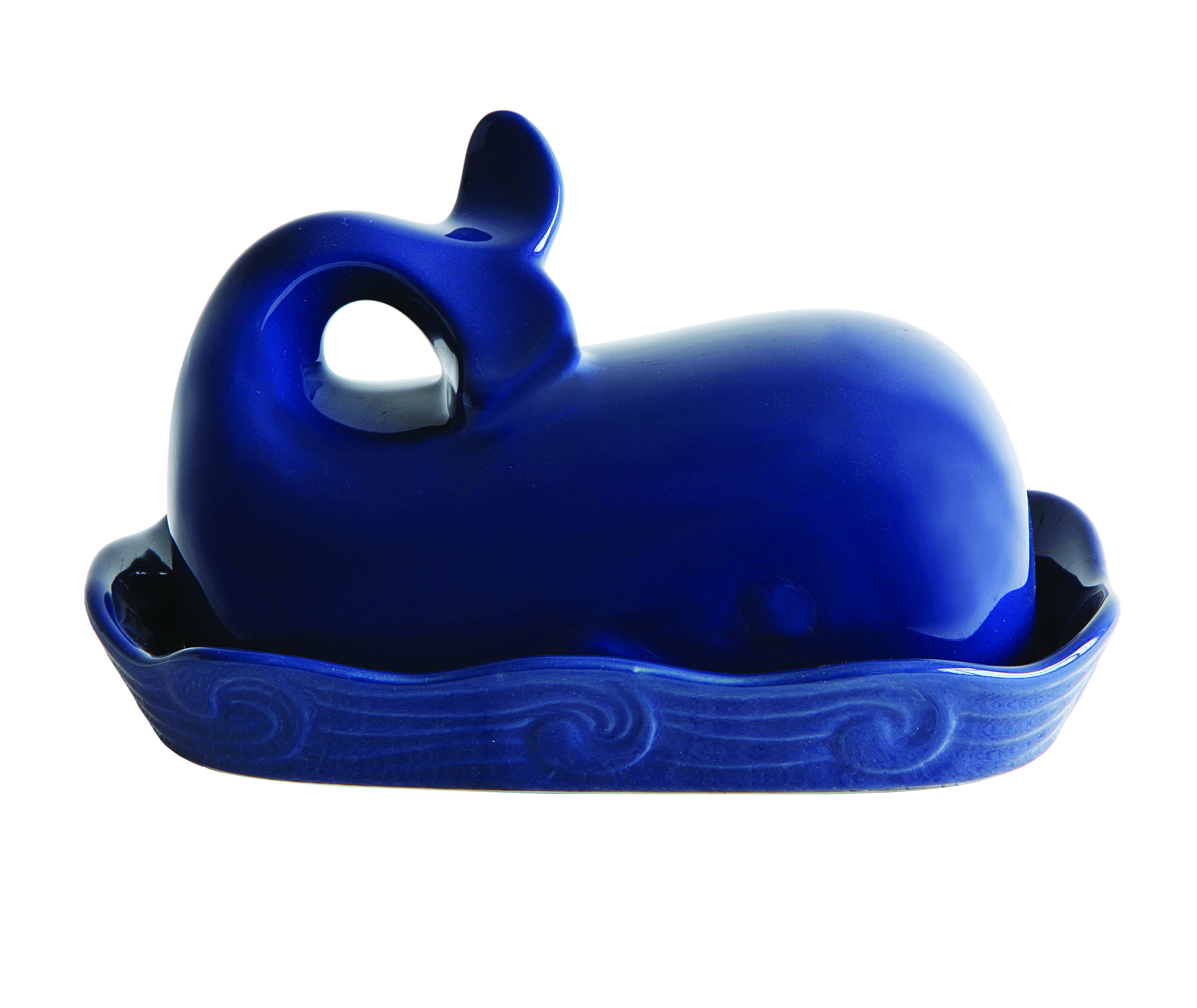 Coastal Stoneware Whale Shaped Butter Dish, Navy Blue - Image 0