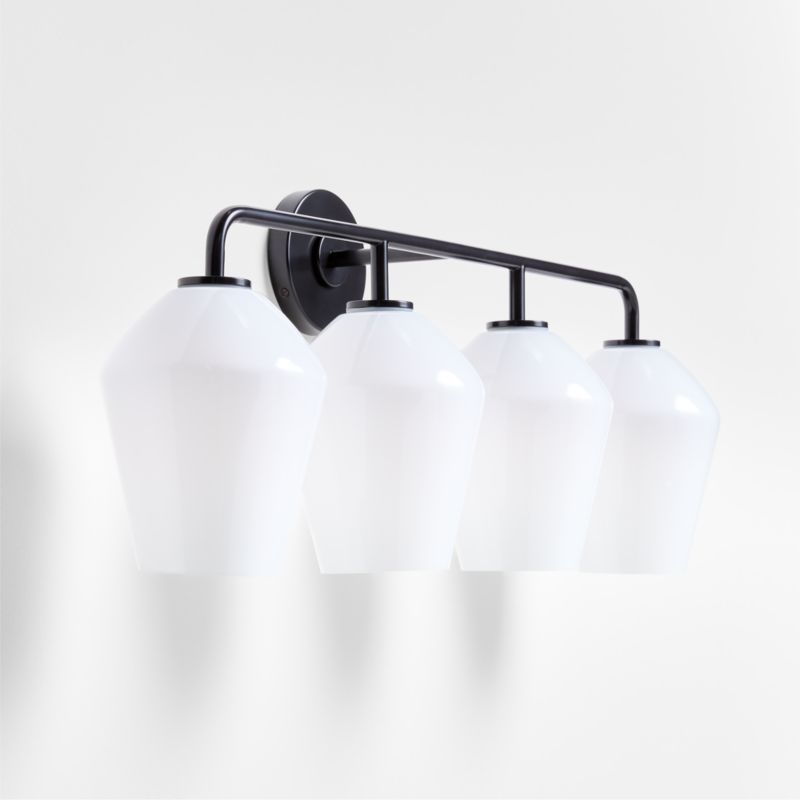 Arren Black 4-Light Wall Sconce Light with Milk Glass Angled Shade - Image 3