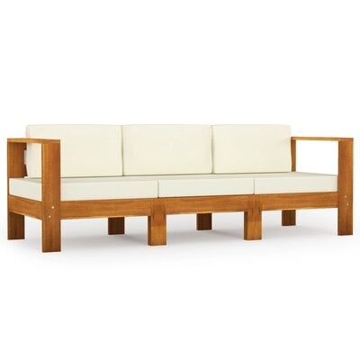 Outdoor Patio Sofa, Acacia Wood, Cream White - Image 0