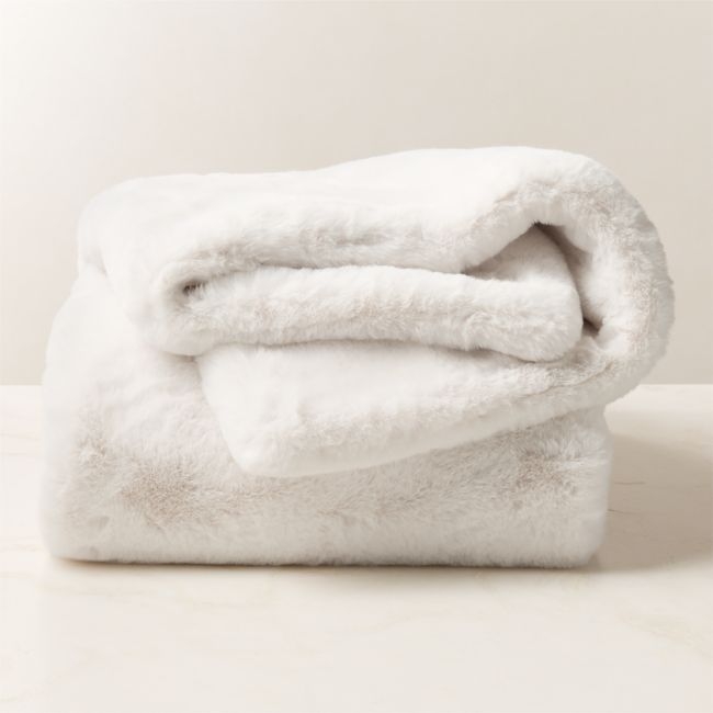Astor Warm White Faux Fur Throw Blanket 50"x70" - Image 0