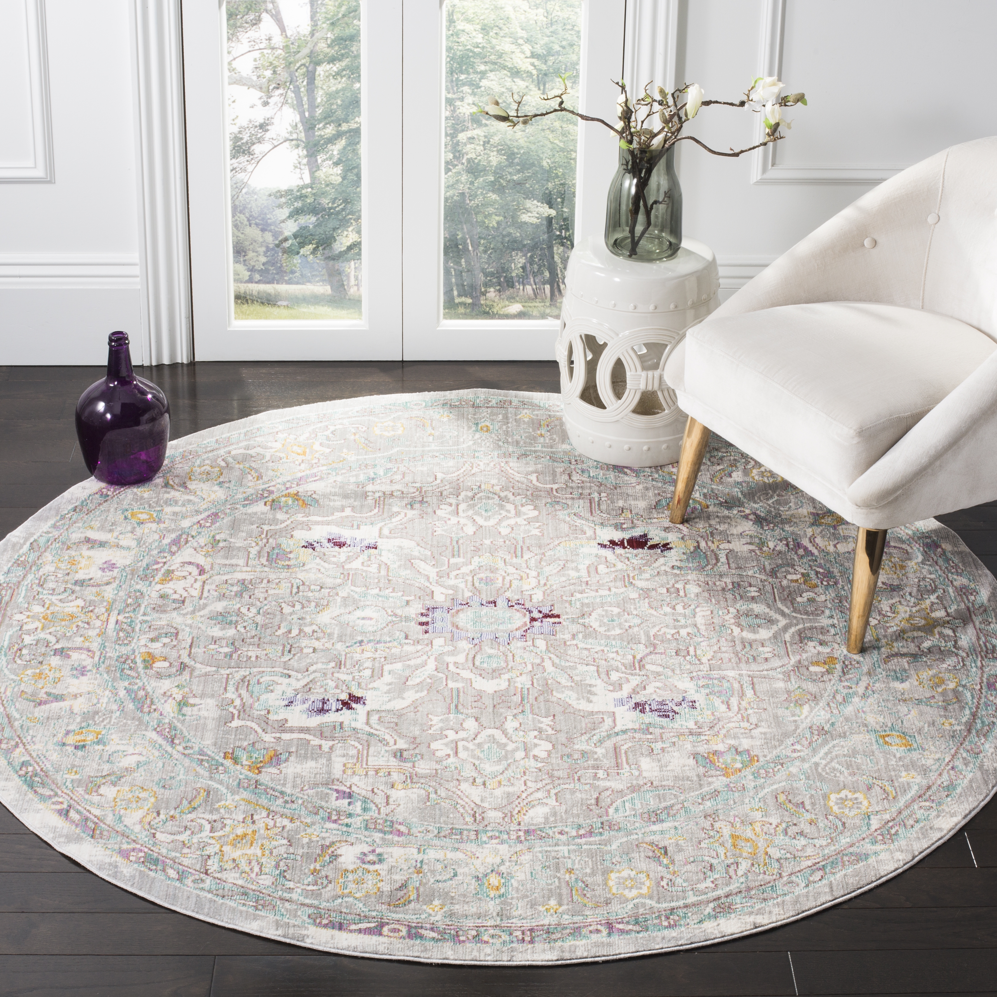 Arlo Home Woven Area Rug, MYS922R, Grey/Multi,  6' 7" X 6' 7" Round - Image 1