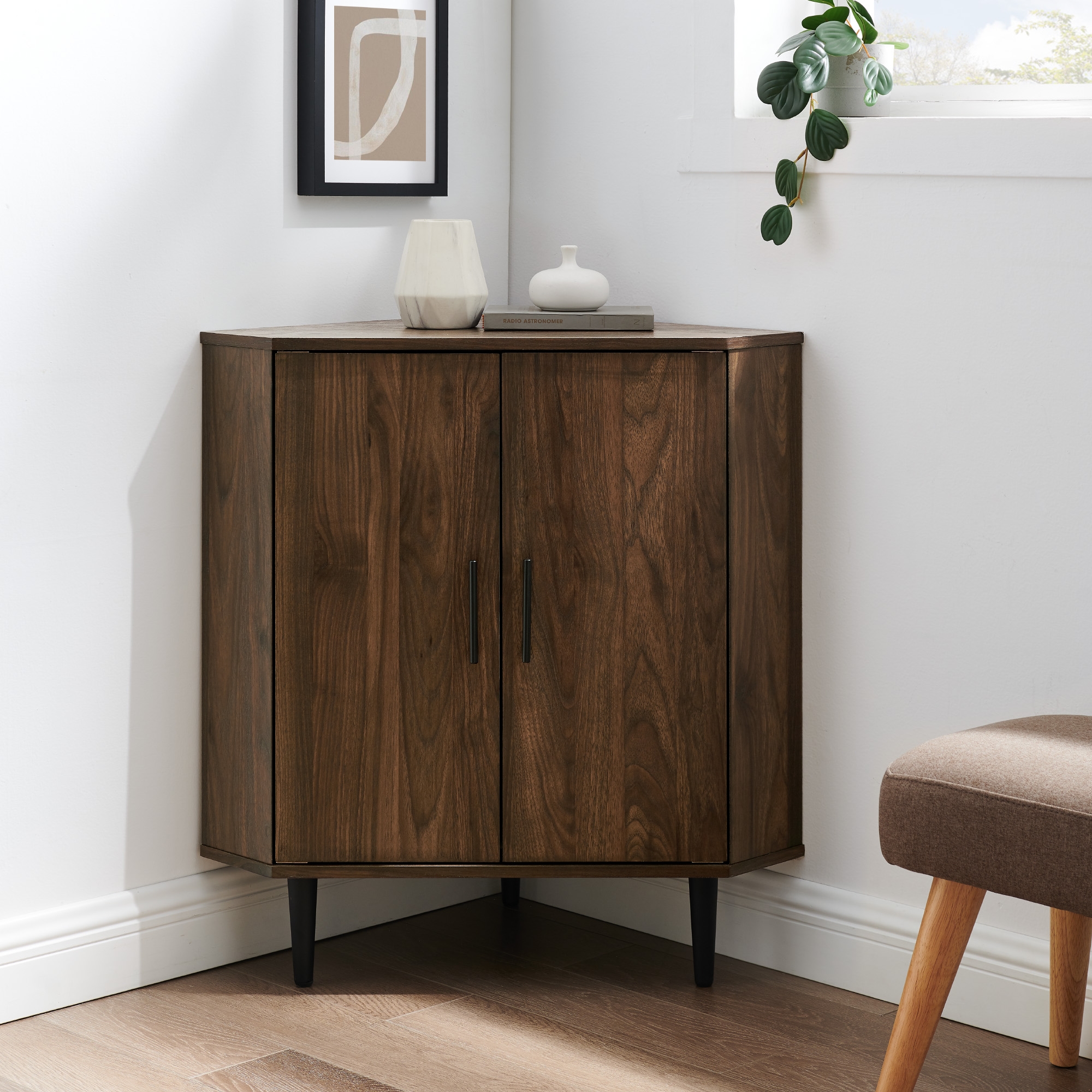 Contemporary Double Door Corner Accent Cabinet – Dark Walnut - Image 5