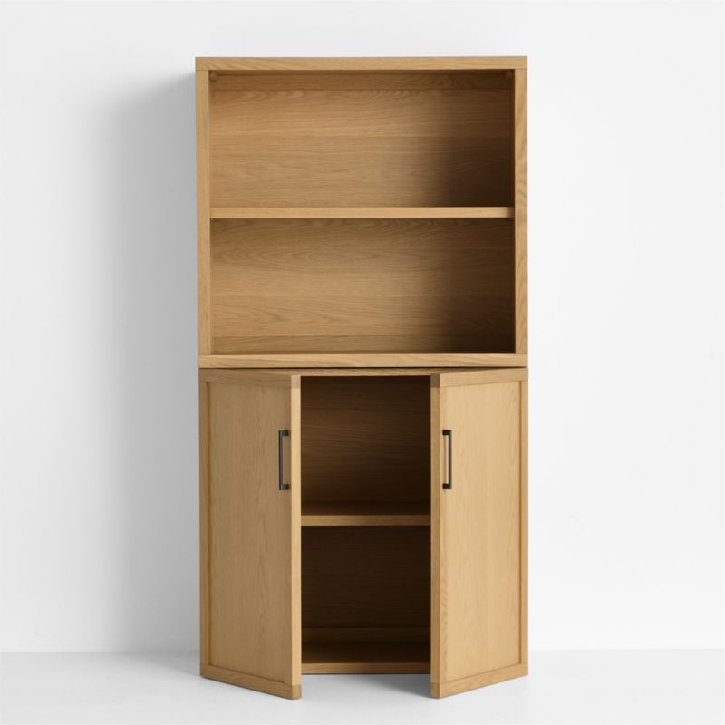 Oliver Modular Natural Oak Wood Kids Open Bookcase with Door - Image 1