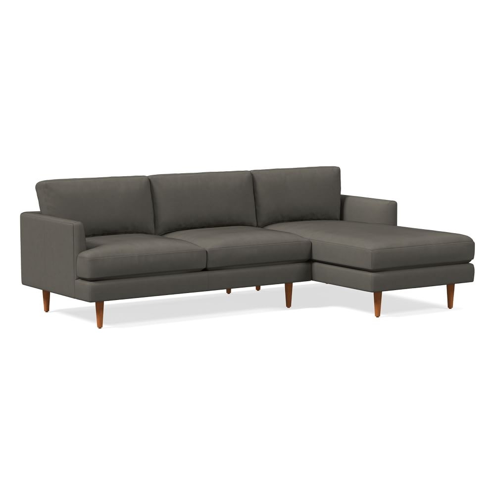 Haven Loft 99" Right 2-Piece Chaise Sectional, Vegan Leather, Cinder, Pecan - Image 0