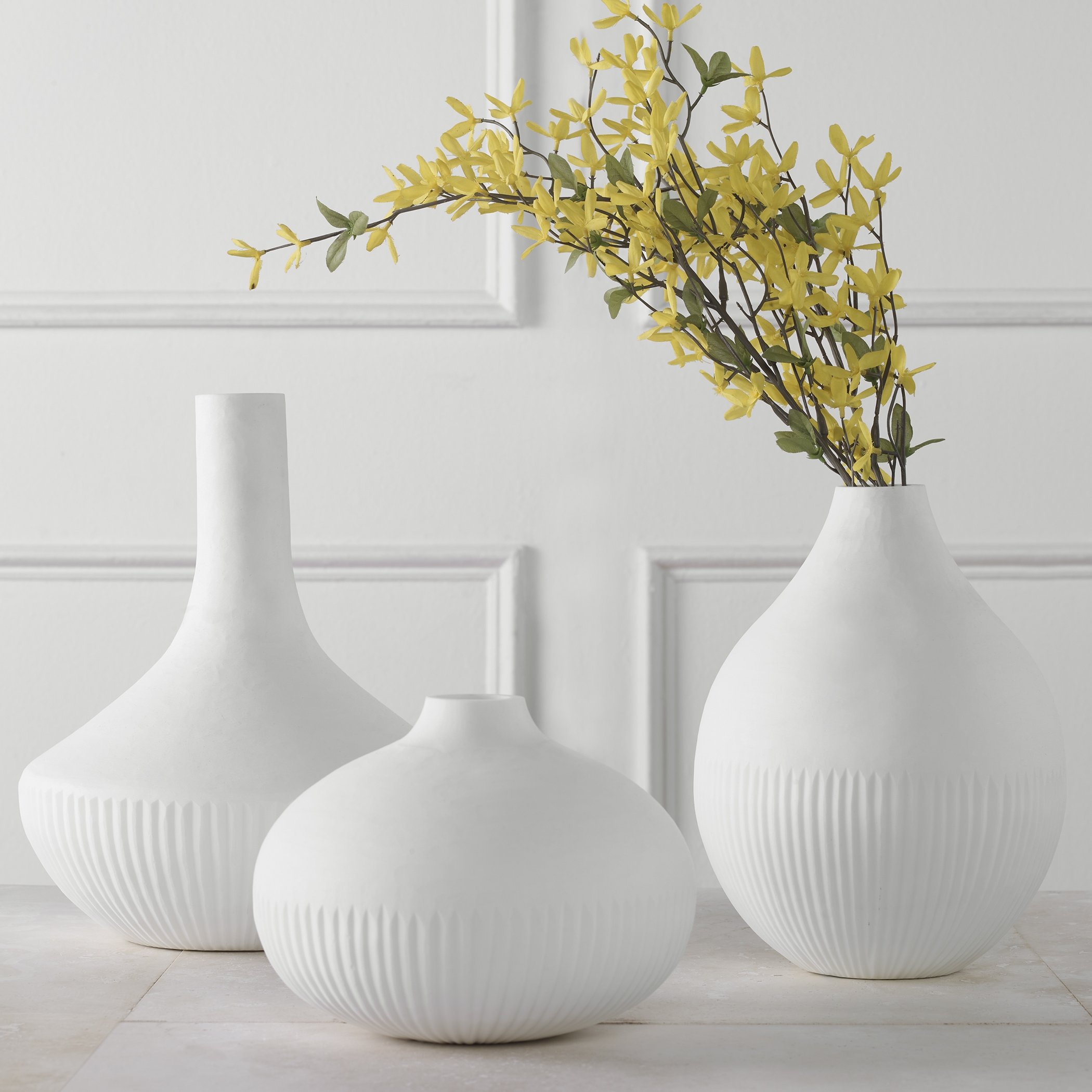 Apothecary Satin White Vases, Set/3 - Image 1