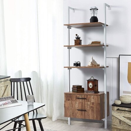 3-Tier Wall-Mounted Bookcase, 2 Wood Drawers - Image 3
