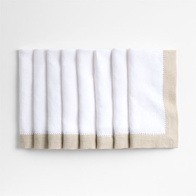 Marin Natural and Cream EUROPEAN FLAX ™-Certified Linen Napkins with Hemstitch, Set of 8 - Image 0