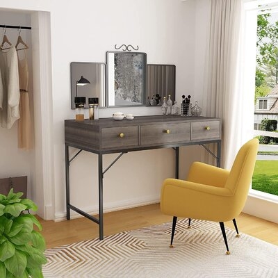 Vanity Table Makeup Dressing Table Solid Wood Vanity Desk With 3 Drawer Easy Assembly For Bedroom - Image 0