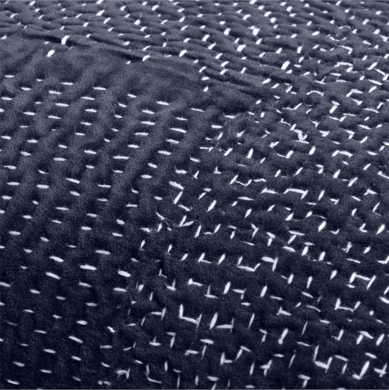 Sashiko Organic Cotton Velvet 22x15 Deep Indigo Blue Throw Pillow with Down-Alternative Insert - Image 5