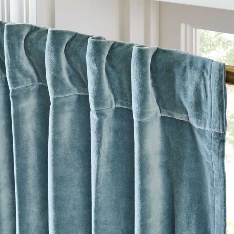 Light Blue Organic Cotton Velvet Window Curtain Panel 48"X84" - Image 2