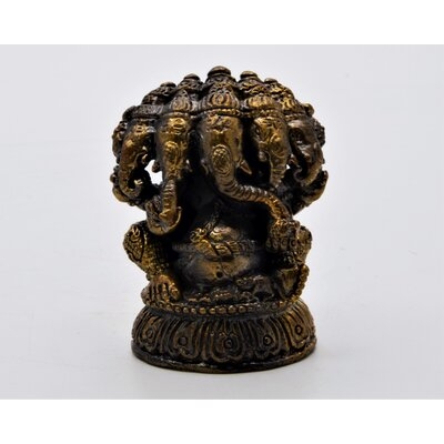 5 Head Ganesh Figurine. Fine Hand Details With Lovely Gold Patina. 2 Inch Tall - Image 0