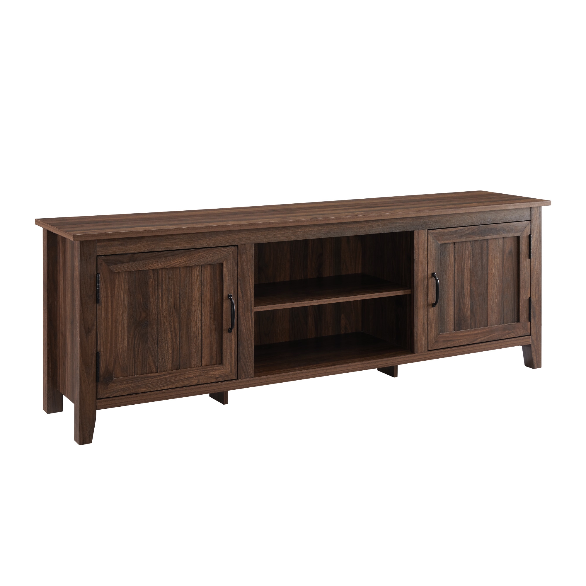 70" Modern Farmhouse Simple Grooved Door Wood TV Stand - Dark Walnut - Image 1