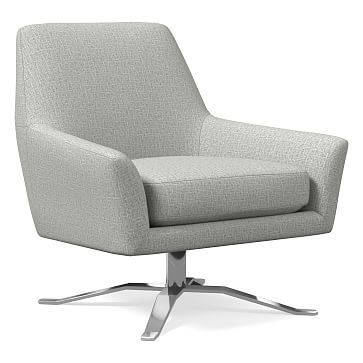 Lucas Swivel Base Chair, Poly, Deco Weave, Pearl Gray, Polished Nickel - Image 0