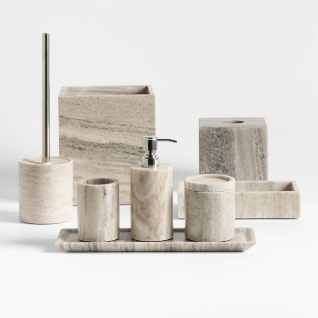 Tuscan Beige Marble Bath Collection, Set of 7 - Image 0