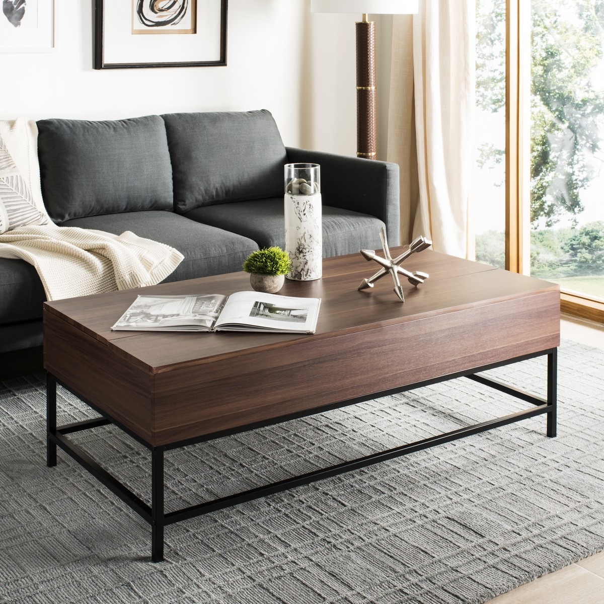 Gina Lift-Top Coffee Table - Dark Oak/Black - Safavieh - Image 1