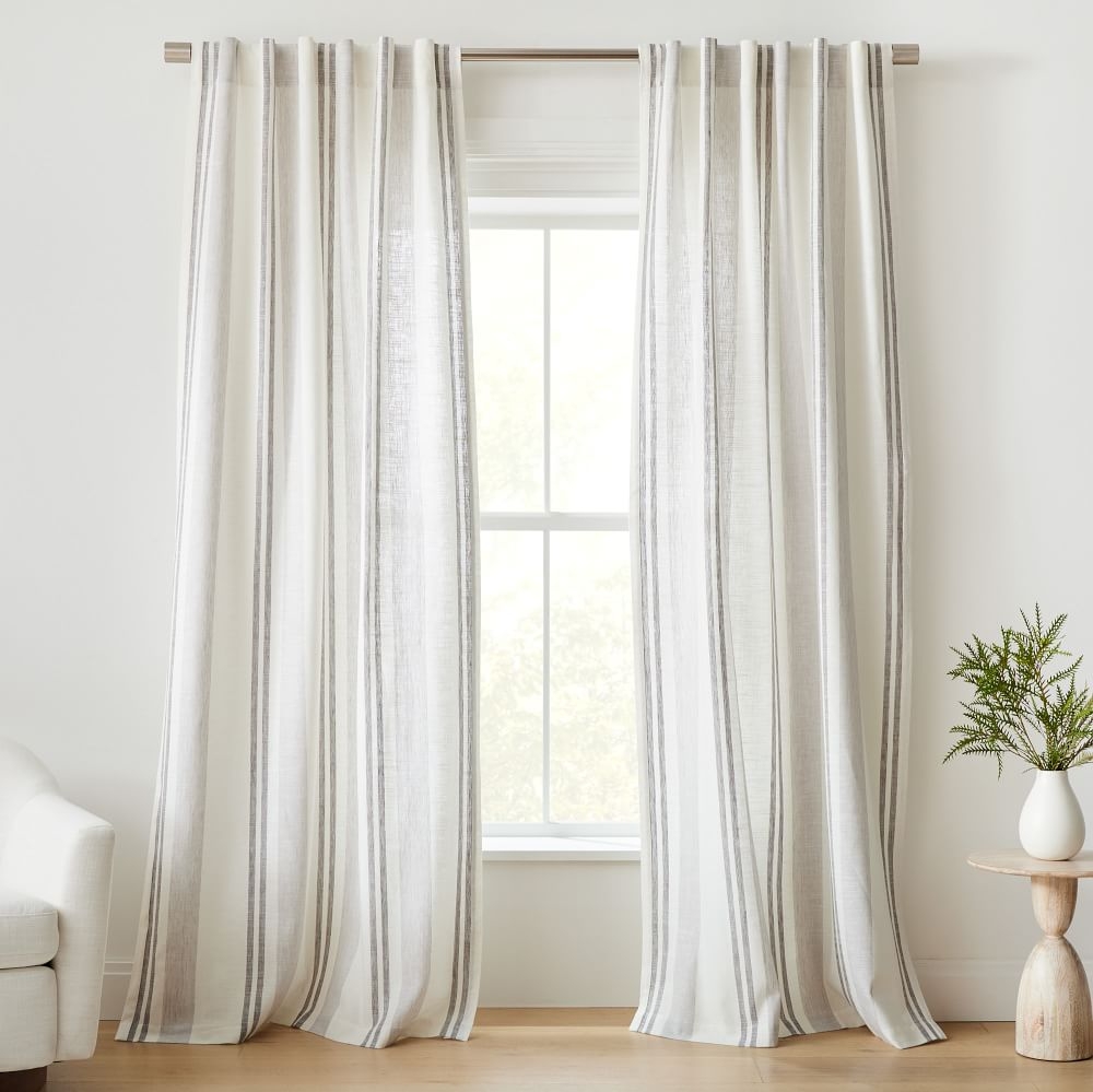 Textured Luxe Stripe Linen Curtain, 48"x84", Frost Gray - Image 0