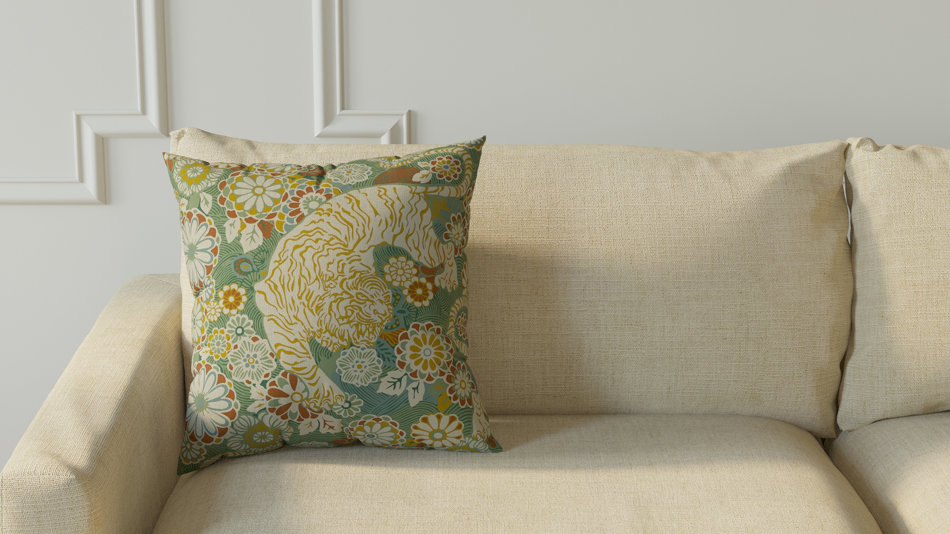 Throw Pillow 18", Pistachio Siberian Tiger, 18" x 18" - Image 2